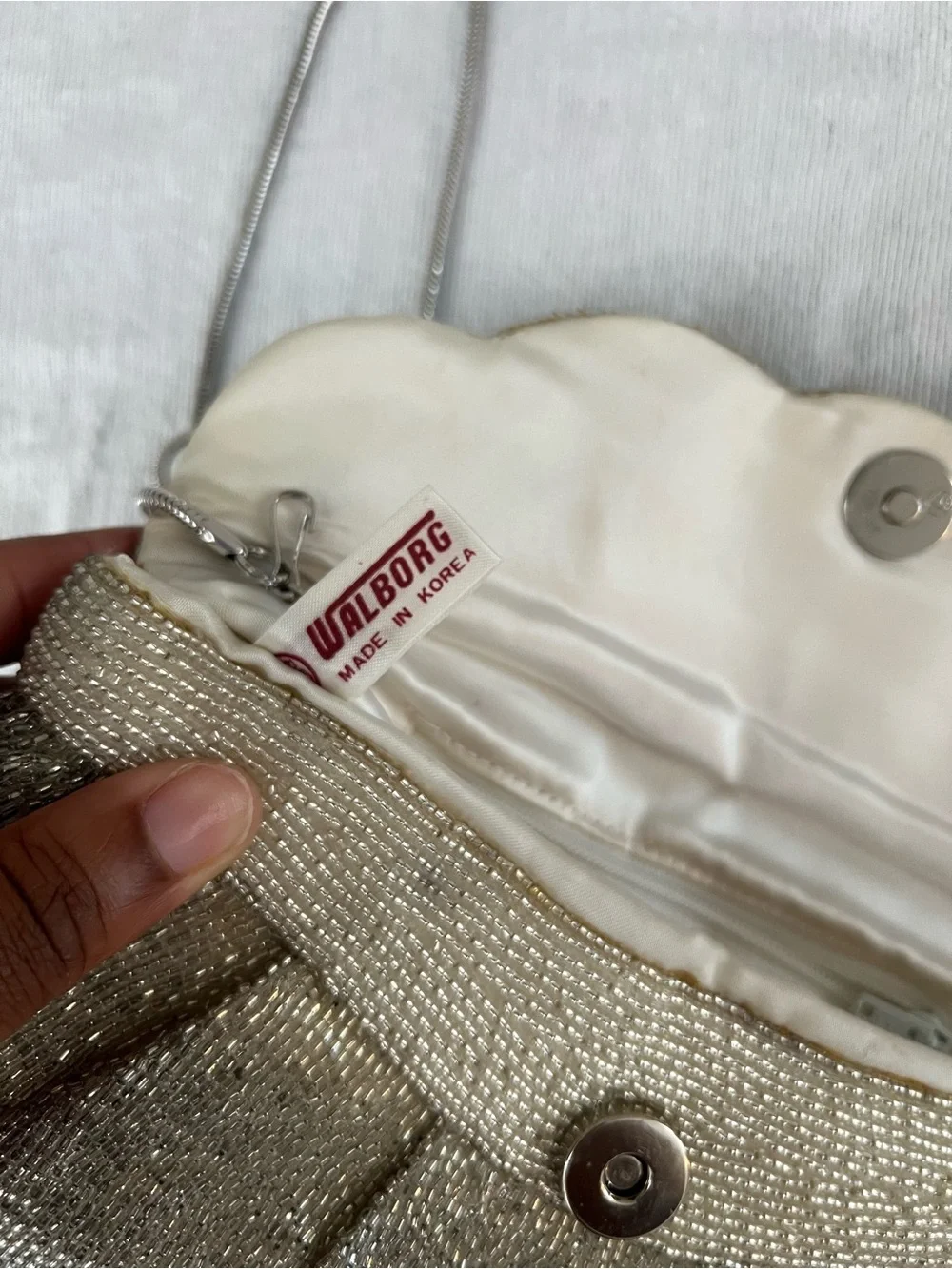 Vintage Walborg Silver Beaded Evening Bag Cocktail Purse Art Deco Korea